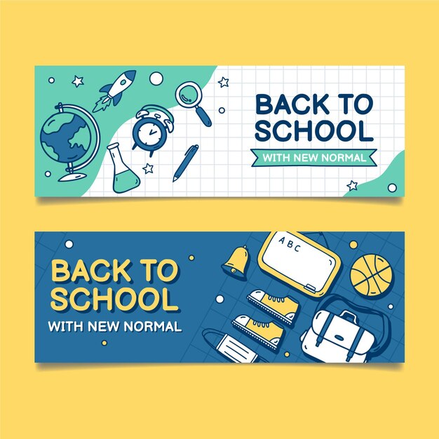 Hand drawn back to school banners set