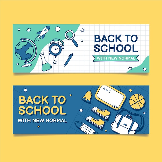 Hand drawn back to school banners set