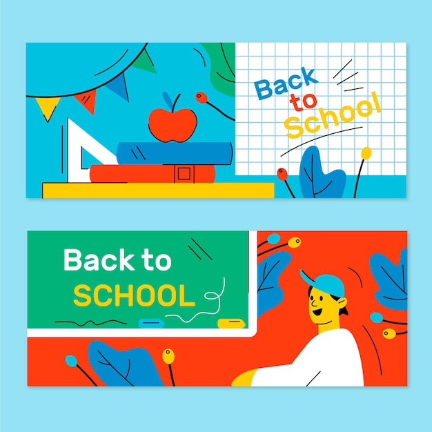 Hand drawn back to school banners template