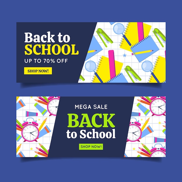 Free vector hand drawn back to school horizontal banners set