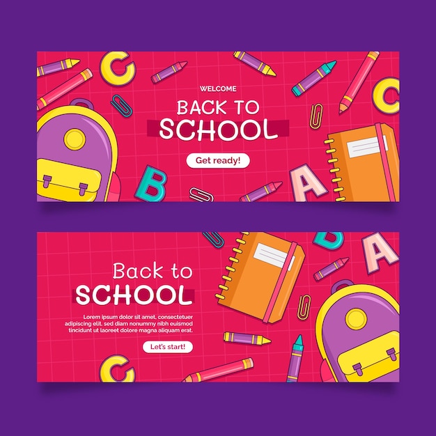 Hand drawn back to school horizontal banners set