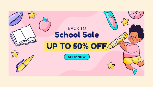 Hand drawn back to school horizontal sale banners set