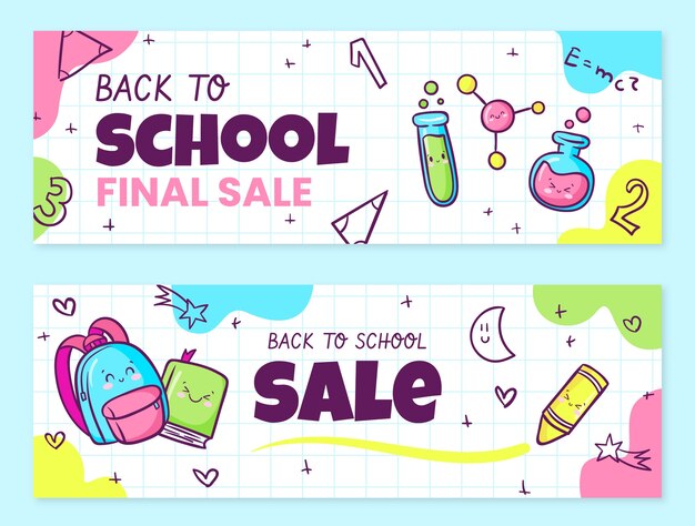 Hand drawn back to school horizontal sale banners set