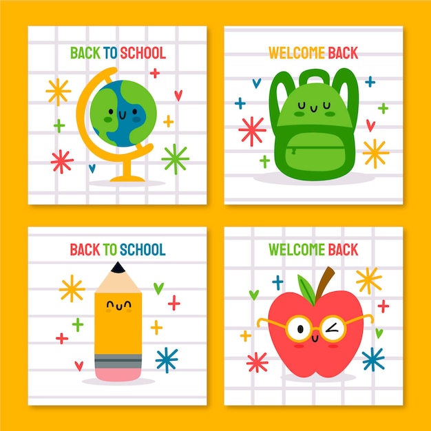 Free Vector hand drawn back to school instagram posts collection