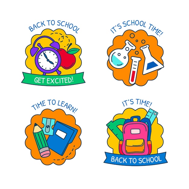 Hand drawn back to school labels collection