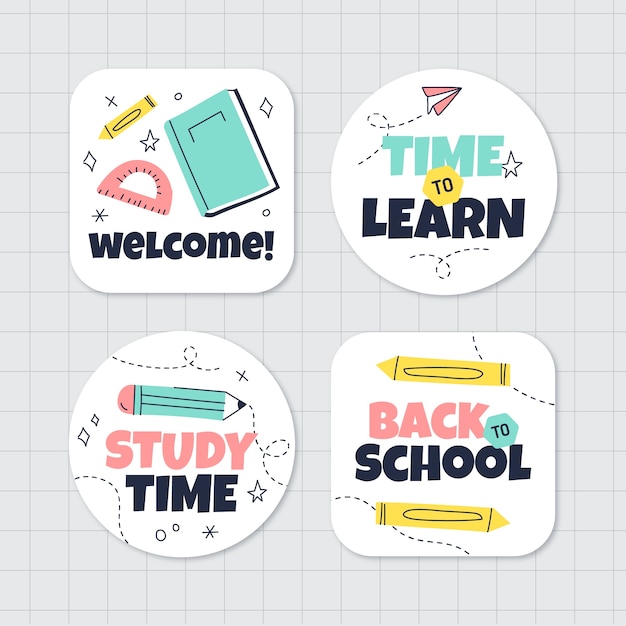 Hand drawn back to school labels collection