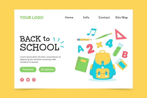 Hand drawn back to school landing page template