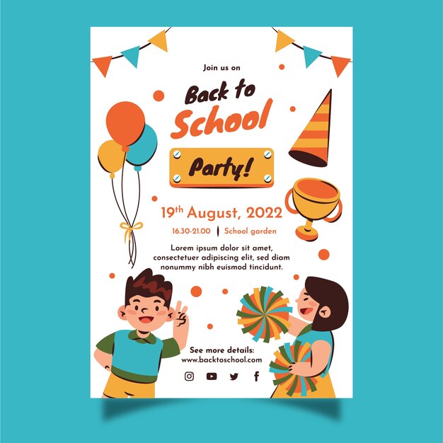 Hand drawn back to school party vertical poster template