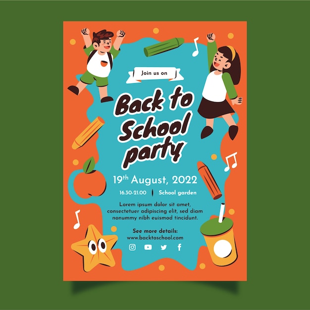 Hand drawn back to school party vertical poster template