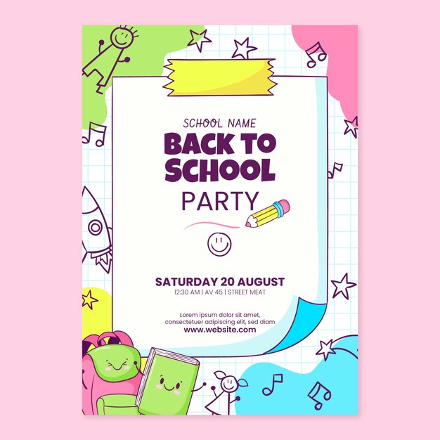 Hand drawn back to school party vertical poster template