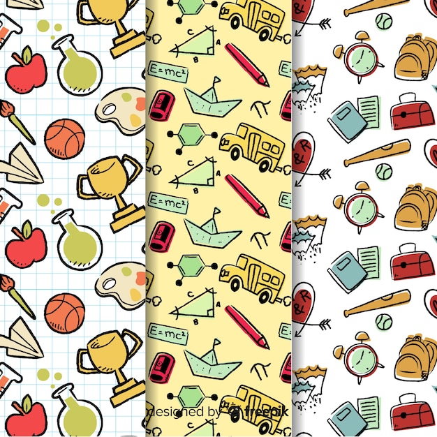 Hand drawn back to school pattern collection