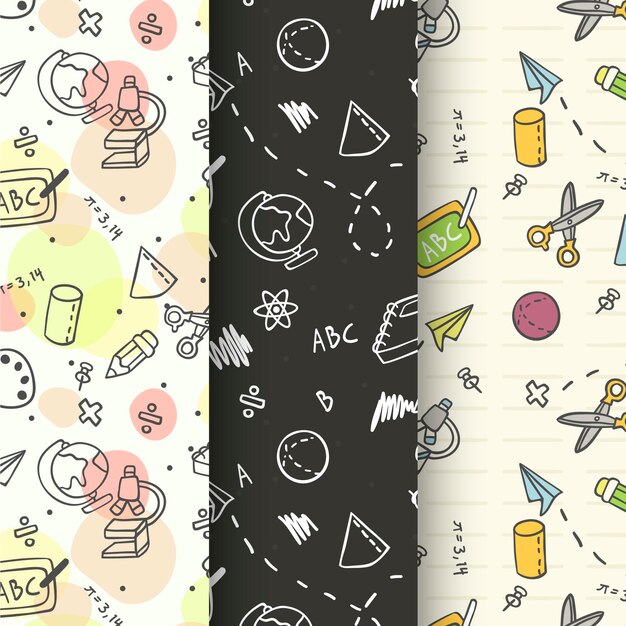 Hand drawn back to school pattern collection