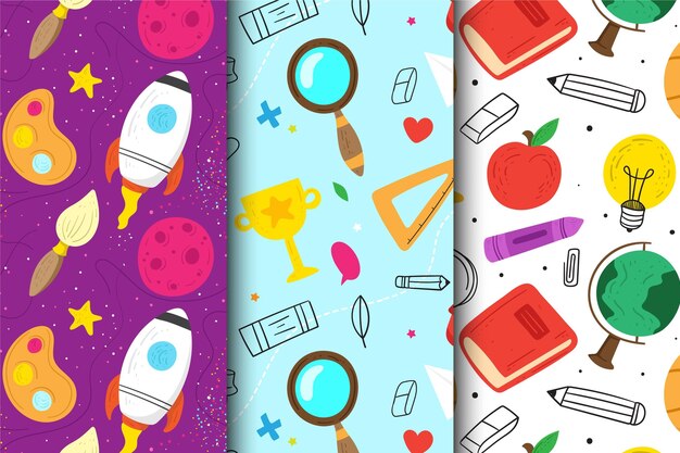 Hand drawn back to school pattern collection