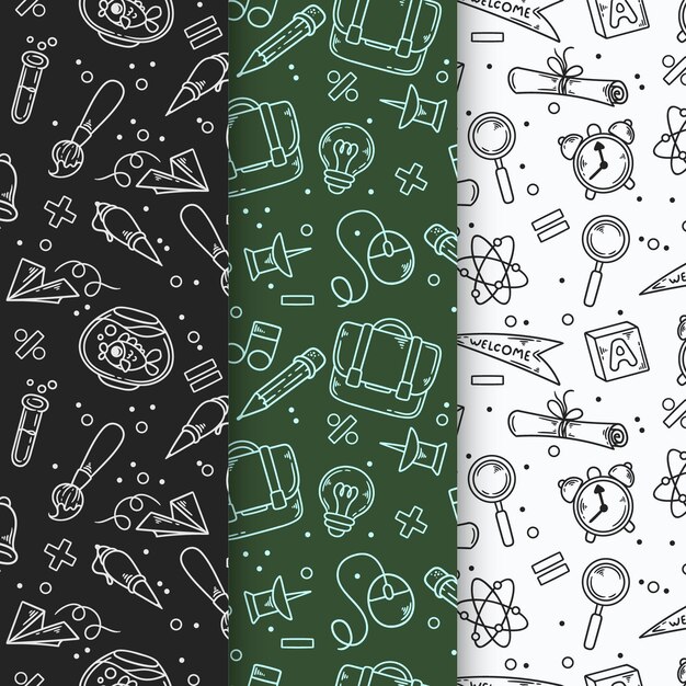 Hand drawn back to school pattern collection