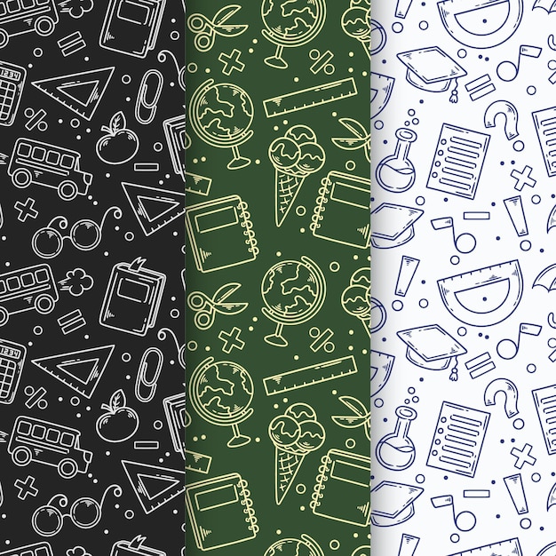 Hand drawn back to school pattern collection