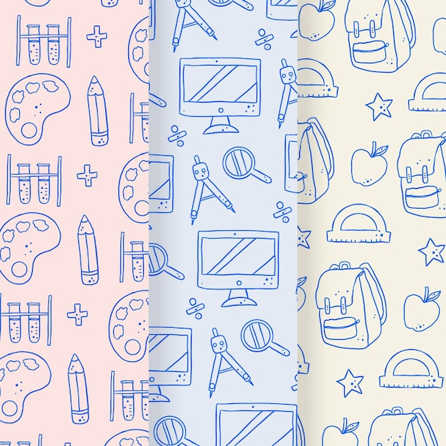 Hand drawn back to school pattern collection