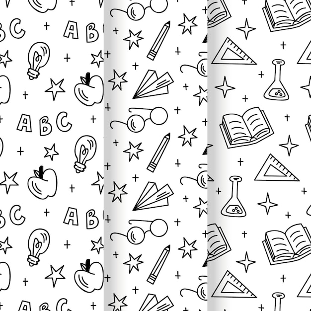 Hand drawn back to school pattern collection