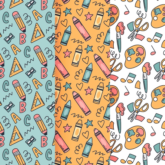 Hand drawn back to school patterns collection