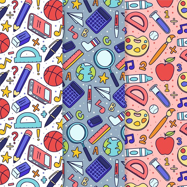 Hand drawn back to school patterns collection