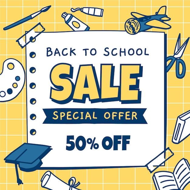 Hand drawn back to school sale background