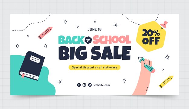 Hand drawn back to school sale horizontal banner template