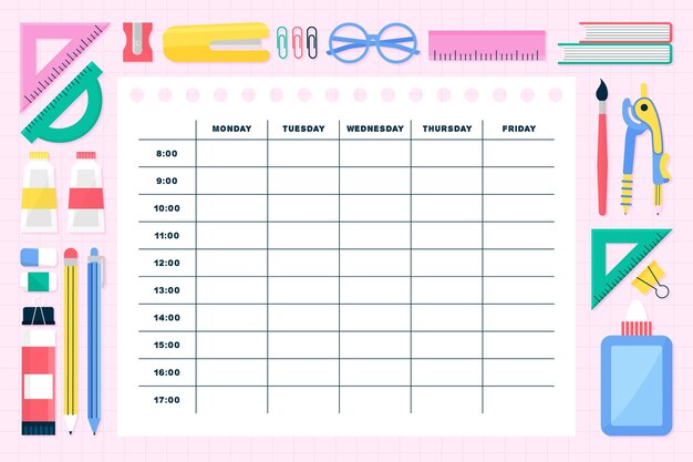 Hand drawn back to school timetable template