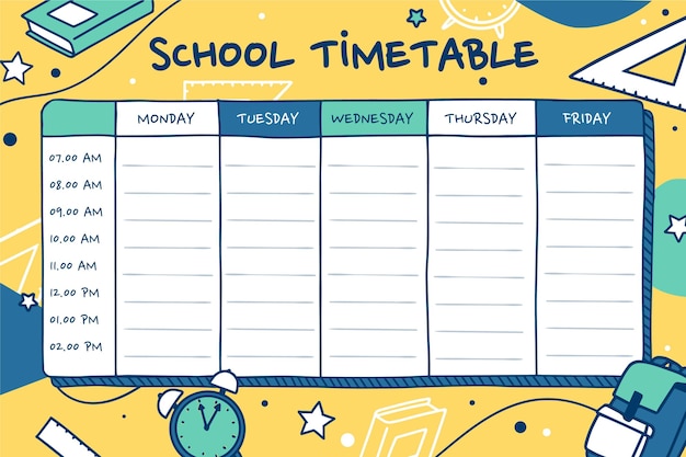 Hand drawn back to school timetable template