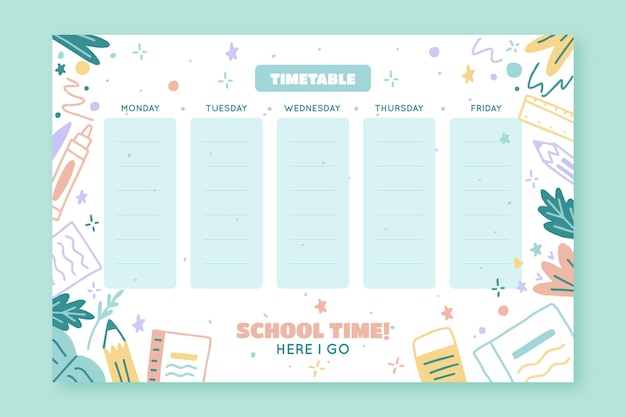 Hand drawn back to school timetable template