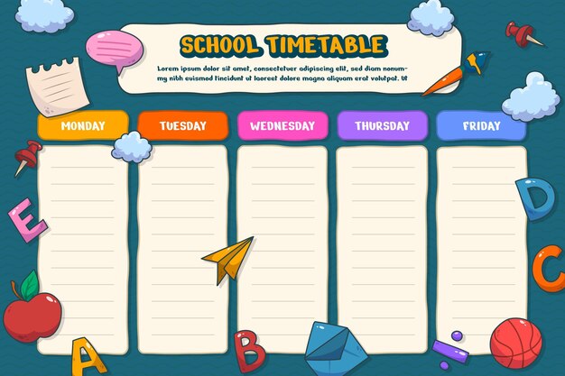 Hand drawn back to school timetable template