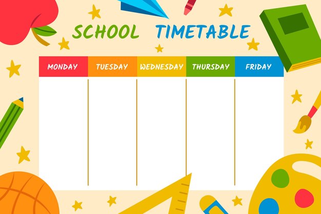 Hand drawn back to school timetable template