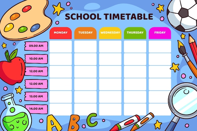 Hand drawn back to school timetable template