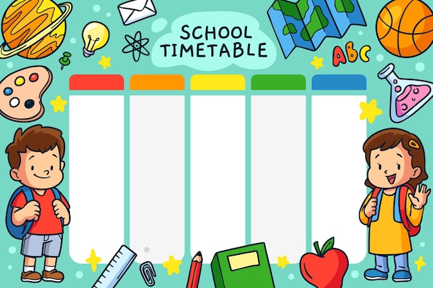 Hand drawn back to school timetable template