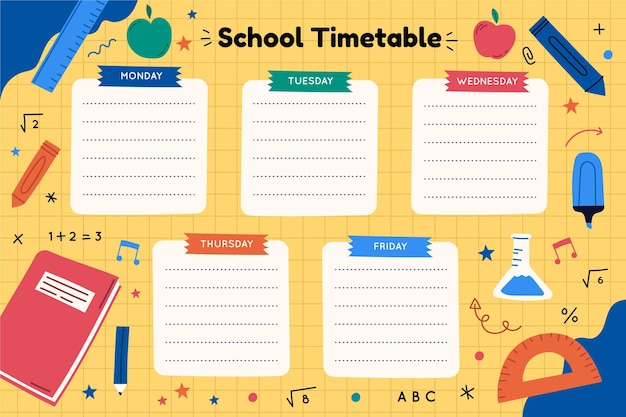 Hand drawn back to school timetable template