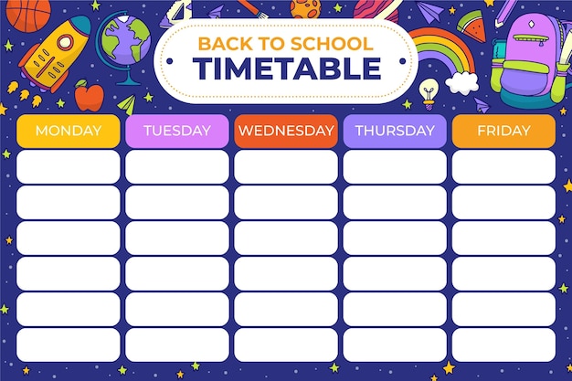 Hand drawn back to school timetable template