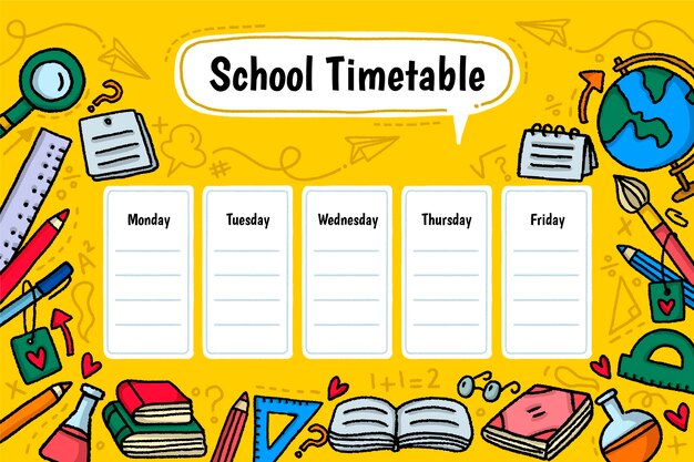 Hand drawn back to school timetable