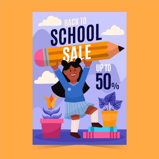 Hand drawn back to school vertical sale flyer template