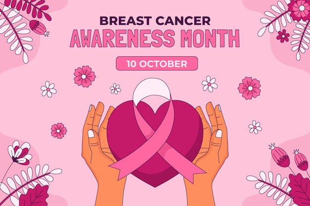 Hand drawn background for breast cancer awareness month