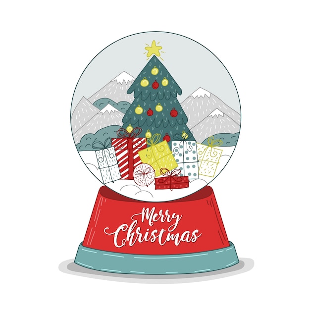 Free Vector hand drawn background christmas snowball globe