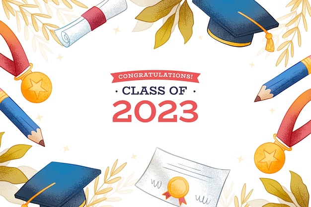 Free Vector hand drawn background for class of 2023 graduation