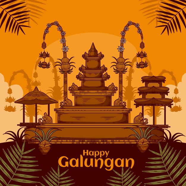 Hand drawn background for galungan