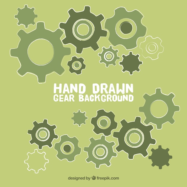 Free Vector hand-drawn background of gears in green tones