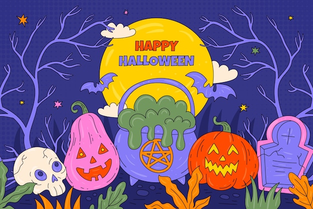 Free Vector hand drawn background for halloween celebration