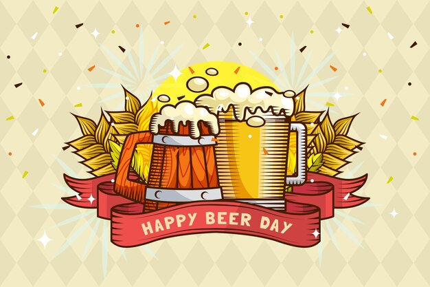 Hand drawn background for international beer day celebration