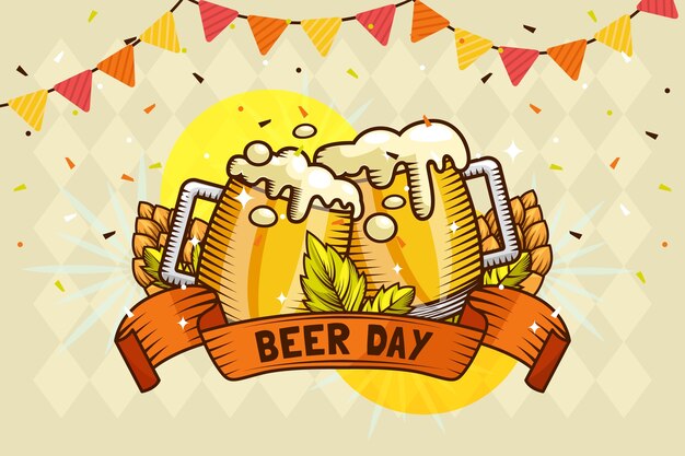 Hand drawn background for international beer day celebration