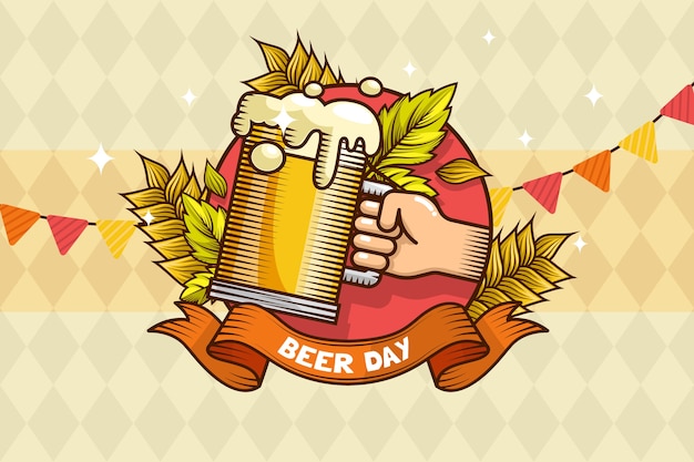 Hand drawn background for international beer day celebration