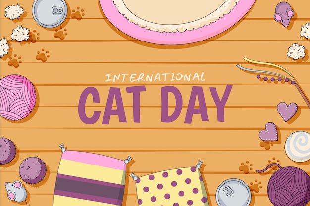 Free Vector hand drawn background for international cat day celebration