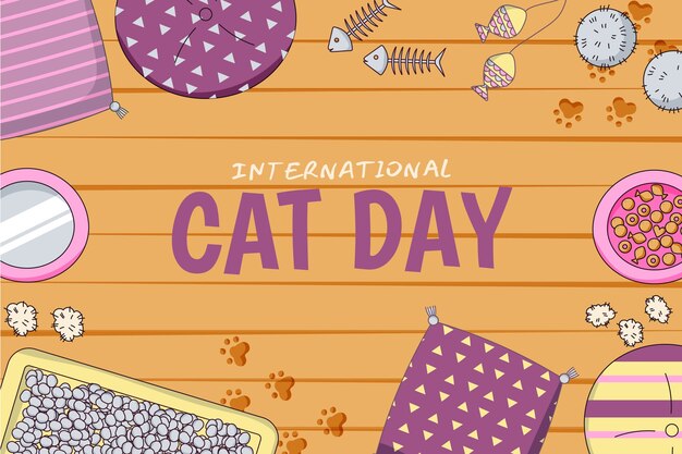 Hand drawn background for international cat day celebration