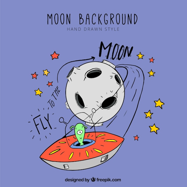 Free Vector hand-drawn background of moon and martian