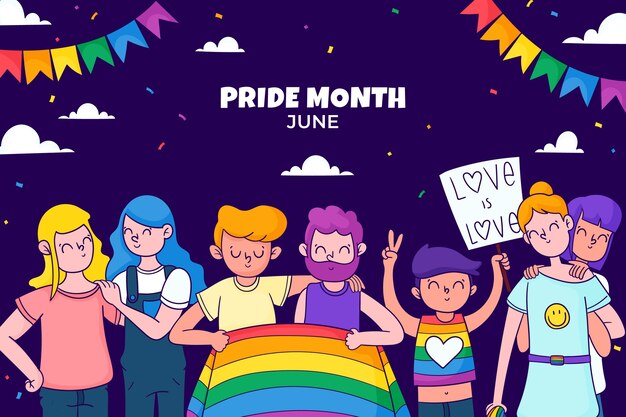 Hand drawn background for pride month celebration