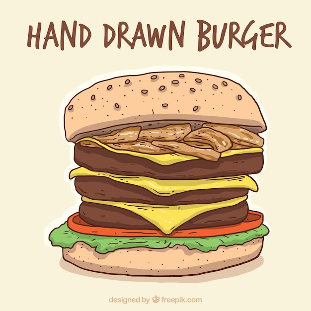 Hand-drawn background of tasty burger